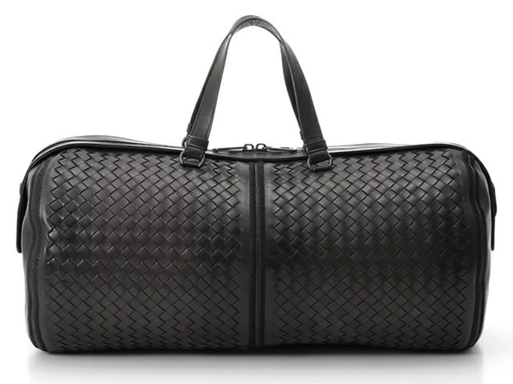 BOTTEGA VENETA Boston bag Intrecciato weave black dark brown leather